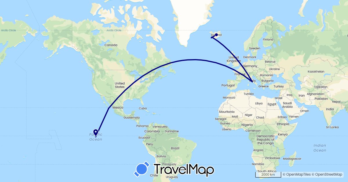 TravelMap itinerary: driving in Iceland, Italy, Mexico (Europe, North America)